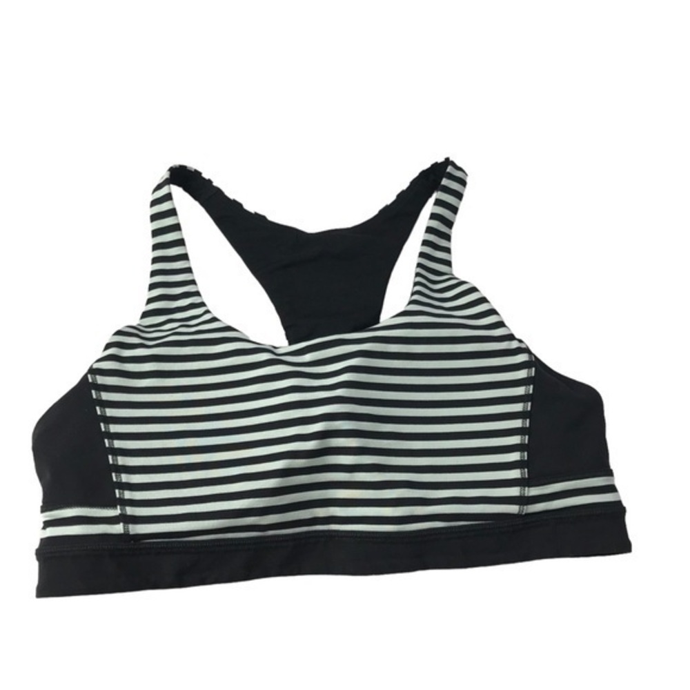 Lululemon top speed running bra classic stripe mint moment black size 8